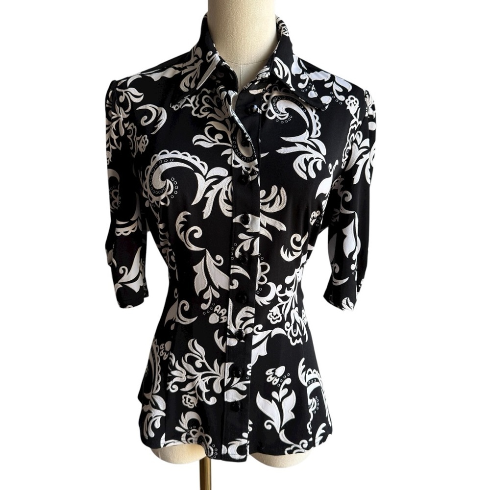 Joseph Ribkoff Black and White Printed Button-Up Blouse